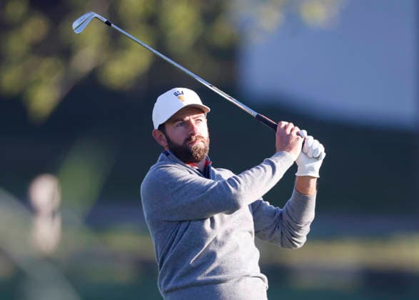 Cameron Young of the United States hits his second shot from the fairway on the second hole during the third round of the 2026 President s Cup golf tournament at Medinah Country Club in Chicago, Illinois, on Saturday, September 26, 2026.  CHI20260926707 TANNENxMAURY