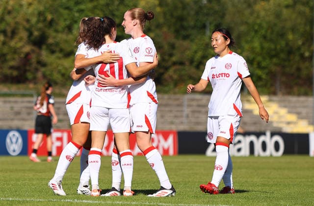 Football Women german DFB Pokal Cup 2026 - 2027 Fc Ingolstadt-FSV Mainz Kats Vital of Mainz celebrates after scoring 1-2 during the Women German DFB Pokal Cup 2026 - 2027 football match between Fc Ingolstadt and 1.FSV Mainz 05 at ESV Stadium in Ingolstadt , Bayern , Germany . September 26th , 2026 Photo by Davide Elias Copyright: xDavidexEliasx