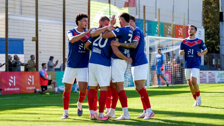VfR Mannheim players celebrate the goal that makes the score 4–1, Celebration, goal celebration, goal scored, celebrating the goal, goal, celebration, cheering the goal, joy, happiness, happy, optimistic, positive, game scene, highlight, action, 09 26 2026, Mannheim, Germany, soccer, Regionalliga Südwest, VfR Mannheim, SG Barockstadt, Fulda, Lehnerz xozx