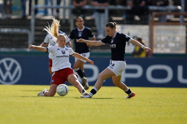 Soccer I Women s I 2026–2027 Season I DFB Cup I SV Meppen vs. Hamburger SV I September 26, 2026 Foul by Martens (18), Hamburger SV, on Marleen Kropp (9), SV Meppen Meppen Hänsch Arena Lower Saxony Germany Copyright: xLobeca CedricxSiefkerx