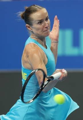 Elina Svitolina pictured in action during the tennis match between Svitolina and Paolini, in the the tie between Ukraine and Italy in the Semi Finals of the Billie King Cup tournament, on Saturday 26 September 2026 in Shenzhen, China. VIRGINIExLEFOUR  x187881338x