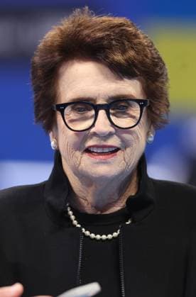 Billie Jean King pictured during the tennis match between Svitolina and Paolini, in the the tie between Ukraine and Italy in the Semi Finals of the Billie King Cup tournament, on Saturday 26 September 2026 in Shenzhen, China. VIRGINIExLEFOUR  x187881261x