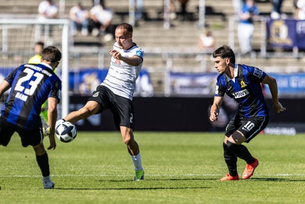 SSV Ulm 1846 Soccer vs. SV Eintracht Trier, Soccer, Regionalliga Southwest, Matchday 9, Donaustadion Ulm, September 26, 2026, photo by Mattis Hoppe, SSV Ulm 1846 Soccer, 02, Shawn Marc Blum, SV Eintracht Trier, 10 SSV Ulm 1846 Soccer vs. SV Eintracht Trier, Soccer, Regionalliga Southwest, Matchday 9, Donaustadion Ulm, September 26, 2026; Photo by Lucca Fundel, Ulm Donaustadion, Baden-Württemberg, Germany