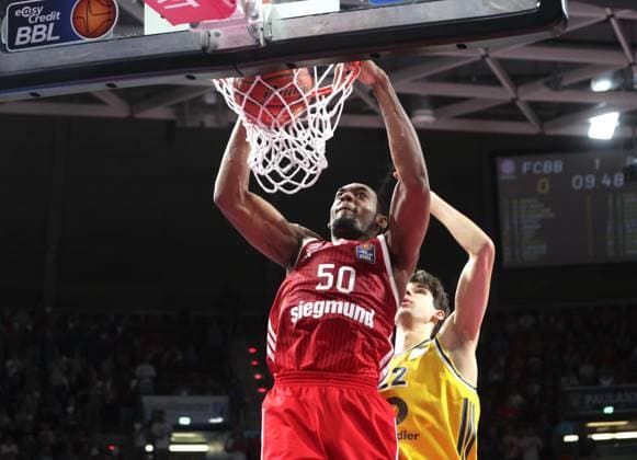 Bayern 50, Austin WILEY; Berlin 22, BENNEFELD; Basketball: Bayern vs. Berlin; Bundesliga; FC Bayern Basketball vs. Alba Berlin; Matchday 2; 2026–2027 Season; September 26, 2026; in Munich, BMW PARK, Germany Source Copyright Credit Oryk HAIST xBASKETBALL-BAYERN-BERLINx