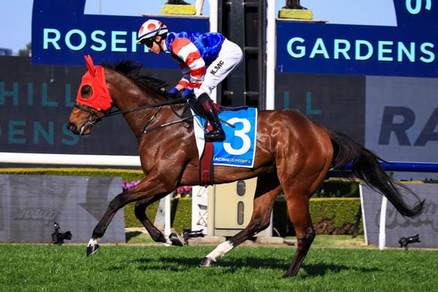 26th September 2026; Rosehill Gardens Racecourse, Sydney, Australia; Yulong Golden Rose Day Horse Racing; Racingsports.com.au Golden Pendant, Verona Rose, trained by Gary Portelli, Jockey Kerrin McEvoy canters to the starting stalls KevinxManning