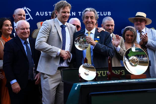 26th September 2026; Rosehill Gardens Racecourse, Sydney, Australia; Yulong Golden Rose Day Horse Racing; Bjorn Baker, trainer of Warwoven accepts his winners award. KevinxManning