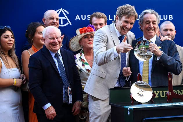 26th September 2026; Rosehill Gardens Racecourse, Sydney, Australia; Yulong Golden Rose Day Horse Racing; Bjorn Baker, trainer of Warwoven accepts his winners award. KevinxManning