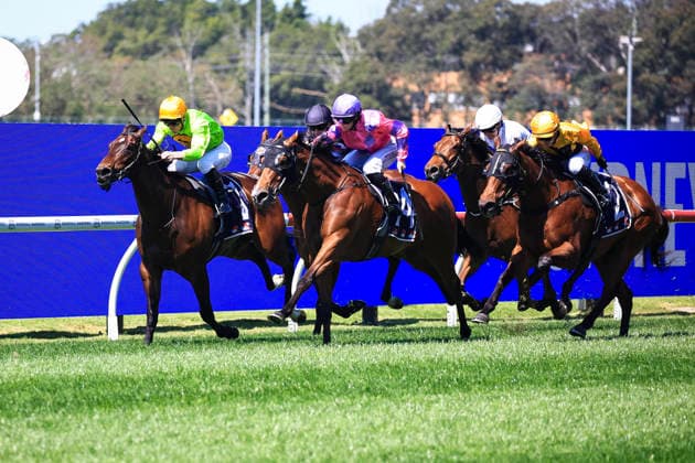 26th September 2026; Rosehill Gardens Racecourse, Sydney, Australia; Yulong Golden Rose Day Horse Racing; Midway Handicap, Call Me Sassy, trained by David Pfieffer, Jockey Mollie May Fitzgerald leads the field to the finish post KevinxManning