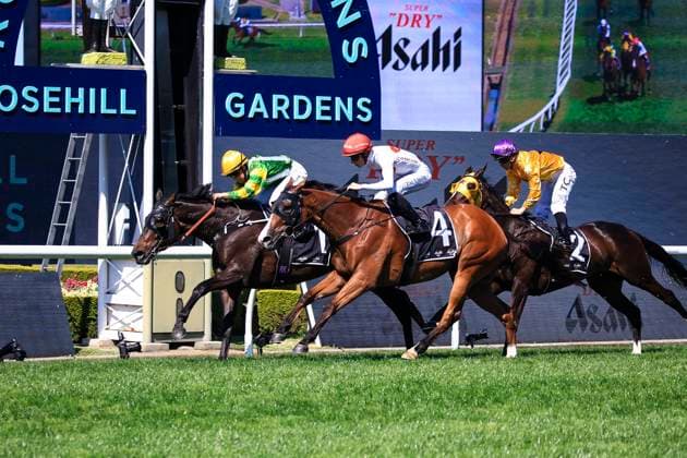 26th September 2026; Rosehill Gardens Racecourse, Sydney, Australia; Yulong Golden Rose Day Horse Racing; Asahi Super Dry Colin Stephen Quality, So You Are, trained by Bjorn Baker, Jockey Rachel King crosses the line to win the race with Sam Hawkens, trained by John Oshea &amp; Tom Charlton, Jockey Kerrin McEvoy 2nd and Bella Montagna, trained by Gai Waterhouse &amp; Adrian Bolt, Jockey Timothy Allan Clark 3rd KevinxManning
