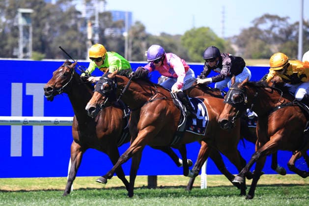 26th September 2026; Rosehill Gardens Racecourse, Sydney, Australia; Yulong Golden Rose Day Horse Racing; Midway Handicap, Call Me Sassy, trained by David Pfieffer, Jockey Mollie May Fitzgerald leads the field to the finish post KevinxManning