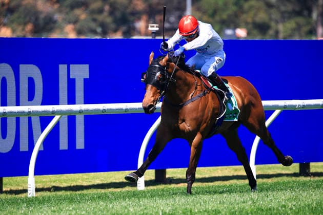 26th September 2026; Rosehill Gardens Racecourse, Sydney, Australia; Yulong Golden Rose Day Horse Racing; Tab Highway Handicap, Xtreme, trained by Paul Snowden, Jockey Kerrin McEvoy gallops to the finishing post KevinxManning