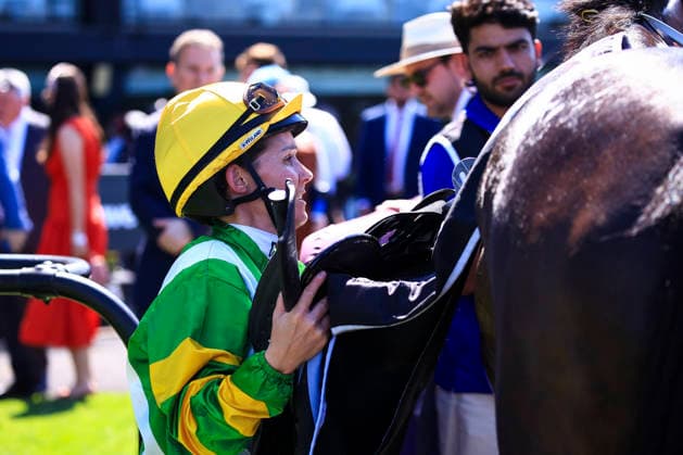 26th September 2026; Rosehill Gardens Racecourse, Sydney, Australia; Yulong Golden Rose Day Horse Racing; Asahi Super Dry Colin Stephen Quality, So You Are, trained by Bjorn Baker, Jockey Rachel King removes the saddle for the post race weigh in KevinxManning