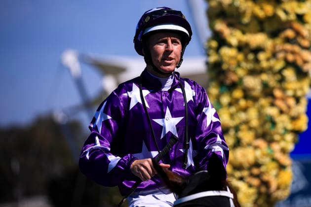 26th September 2026; Rosehill Gardens Racecourse, Sydney, Australia; Yulong Golden Rose Day Horse Racing; Toyota Forklifts Handicap, Pinhole, trained by Chris Waller, Jockey Damian Mitchell Lane acknowledges winning the race KevinxManning