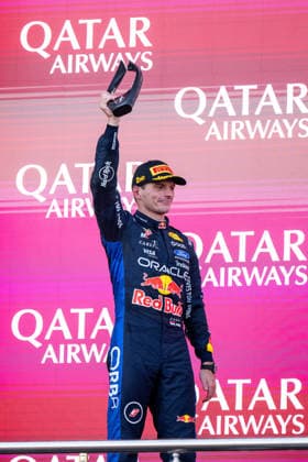 September 26, 2026, AZE, Motorsports, FIA Formula 1 World Championship, 2026 Season, Baku City Circuit, Azerbaijan Grand Prix: Max Verstappen of Oracle Red Bull Racing (Netherlands) celebrates his second-place finish on the podium during the award ceremony in Baku, Azerbaijan, at the Baku City Circuit. Copyright: xNordphoto Memmlerx