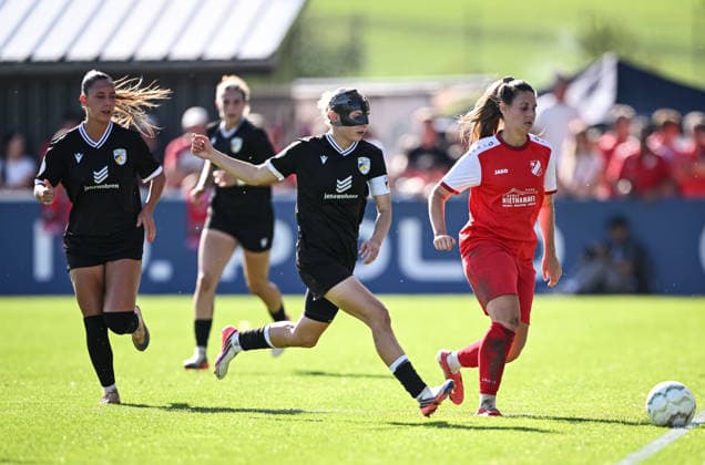 Soccer: DFB Women s Cup, First Round, 2026–2027 Season, September 26, 2026: SV Eutingen vs. FC Carl Zeiss Jena; Isabella Hartig (right), SV Eutingen, vs. Emily Reske (center), FC Carl Zeiss Jena