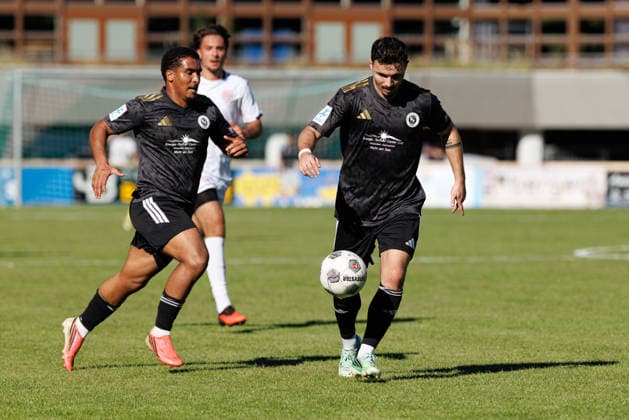 Patrick Kroiß (10), SpVgg Ansbach, and Ken Mata (11), SpVgg Ansbach, during the match between TSV Landsberg and SpVgg Ansbach, soccer, men s, Bavarian Regional League, 2026–2027, Matchday 11 on September 26, 2026, in Landsberg am Lech, Sportpark, Bavaria, Germany