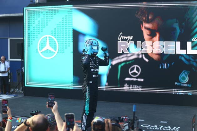 George Russell wins Azerbaijan Grand Prix BAKU, AZERBAIJAN - SEPTEMBER 26: Mercedes driver George Russell celebrates after winning the Azerbaijan Grand Prix, the 15th race of the 2026 Formula 1 World Championship, WM, Weltmeisterschaft season, in Baku, Azerbaijan, on September 26, 2026. Resul Rehimov Anadolu Baku Azerbaijan. Editorial use only. Please get in touch for any other usage.  Copyright: x2026xAnadoluxResulxRehimovx