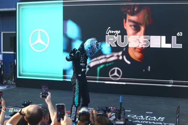 George Russell wins Azerbaijan Grand Prix BAKU, AZERBAIJAN - SEPTEMBER 26: Mercedes driver George Russell celebrates after winning the Azerbaijan Grand Prix, the 15th race of the 2026 Formula 1 World Championship, WM, Weltmeisterschaft season, in Baku, Azerbaijan, on September 26, 2026. Resul Rehimov Anadolu Baku Azerbaijan. Editorial use only. Please get in touch for any other usage.  Copyright: x2026xAnadoluxResulxRehimovx