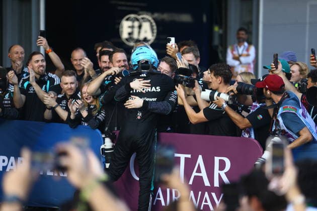 George Russell wins Azerbaijan Grand Prix BAKU, AZERBAIJAN - SEPTEMBER 26: Mercedes driver George Russell celebrates after winning the Azerbaijan Grand Prix, the 15th race of the 2026 Formula 1 World Championship, WM, Weltmeisterschaft season, in Baku, Azerbaijan, on September 26, 2026. Resul Rehimov Anadolu Baku Azerbaijan. Editorial use only. Please get in touch for any other usage.  Copyright: x2026xAnadoluxResulxRehimovx