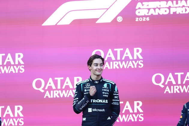 George Russell wins Azerbaijan Grand Prix BAKU, AZERBAIJAN - SEPTEMBER 26: Mercedes driver George Russell celebrates after winning the Azerbaijan Grand Prix, the 15th race of the 2026 Formula 1 World Championship, WM, Weltmeisterschaft season, in Baku, Azerbaijan, on September 26, 2026. Resul Rehimov Anadolu Baku Azerbaijan. Editorial use only. Please get in touch for any other usage.  Copyright: x2026xAnadoluxResulxRehimovx