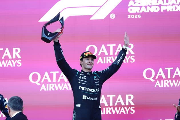 George Russell wins Azerbaijan Grand Prix BAKU, AZERBAIJAN - SEPTEMBER 26: Mercedes driver George Russell celebrates after winning the Azerbaijan Grand Prix, the 15th race of the 2026 Formula 1 World Championship, WM, Weltmeisterschaft season, in Baku, Azerbaijan, on September 26, 2026. Resul Rehimov Anadolu Baku Azerbaijan. Editorial use only. Please get in touch for any other usage.  Copyright: x2026xAnadoluxResulxRehimovx
