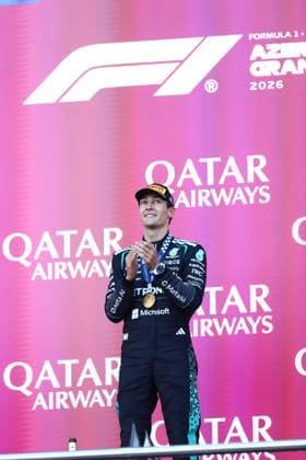 George Russell wins Azerbaijan Grand Prix BAKU, AZERBAIJAN - SEPTEMBER 26: Mercedes driver George Russell celebrates after winning the Azerbaijan Grand Prix, the 15th race of the 2026 Formula 1 World Championship, WM, Weltmeisterschaft season, in Baku, Azerbaijan, on September 26, 2026. Resul Rehimov Anadolu Baku Azerbaijan. Editorial use only. Please get in touch for any other usage.  Copyright: x2026xAnadoluxResulxRehimovx