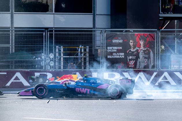 BAKU, AZERBAIJAN: Franco Colapinto, racing for the Alpine team during the 2026 Formula 1 Azerbaijan Grand Prix at the Baku City Circuit in Baku, Azerbaijan