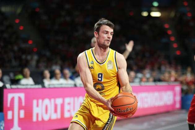 Jonas Mattisseck, Alba Berlin, No. 9 with the ball, GER, FC Bayern Basketball vs. Alba Berlin, Basketball, easycredit Basketball Bundesliga, Matchday 23, 2026–2027 Season, September 26, 2026, GER, FC Bayern Basketball vs. Alba Berlin, Basketball, easycredit Basketball Bundesliga, Matchday 23, 2026–2027 Season, September 26, 2026, Munich Copyright: xEibner-Pressefoto JennixMaulx EP_JML