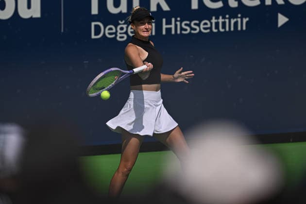 Ankara Open WTA, Tennis Damen 125 Tennis Tournament ANKARA, TURKIYE - SEPTEMBER 26: Polish Weronika Falkowska (not seen) and American Alana Smith (not seen) compete against Slovenian Dalila Jakupovic and Swiss Naima Karamoko (not seen) during the doubles final of the Turk Telekom Ankara Open WTA 125 tennis tournament hosted by Topspin Tennis Academy Bilkent in Ankara, Turkiye, on September 26, 2026. Harun Ozalp Anadolu Ankara Turkey. Editorial use only. Please get in touch for any other usage.  Copyright: x2026xAnadoluxHarunxOzalpx