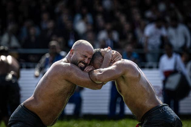 Oil Wrestling Presidential Cup ISTANBUL, TURKIYE - SEPTEMBER 26: Wrestlers compete during the Presidential Oil Wrestling Cup at Ataturk Airport National Garden in Istanbul, Turkiye, on September 26, 2026. Sebnem Coskun Anadolu Istanbul Turkey. Editorial use only. Please get in touch for any other usage.  Copyright: x2026xAnadoluxSebnemxCoskunx
