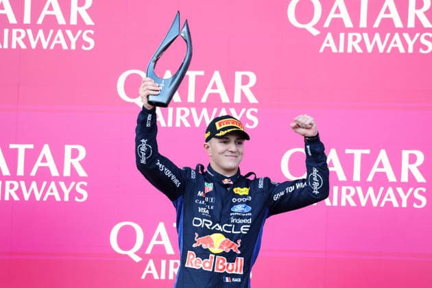 F1 - AZERBAIJAIN GRAND PRIX 2026 HADJAR Isack (fra), Red Bull Racing Ford RB22, portrait podium during the 2026 Formula 1 Azerbaijan Grand Prix, 15th round of the 2026 Formula One World Championship, WM, Weltmeisterschaft from September 24 to 26, 2026 on the Baku City Circuit, in Baku, Azerbaijan - BakuAzerbaijan  Copyright: xDPPIx