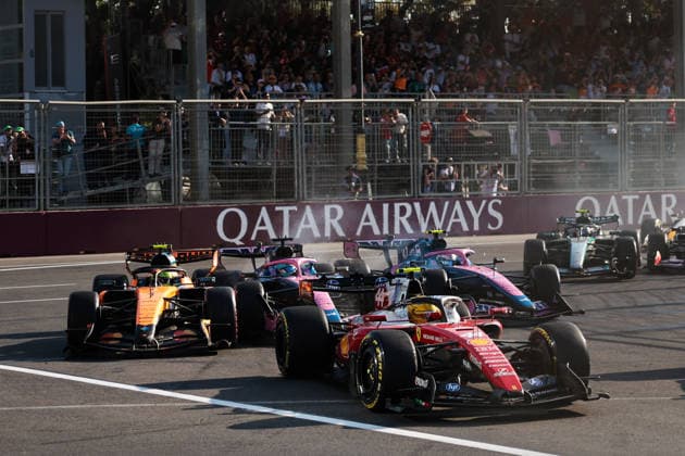 F1 - AZERBAIJAIN GRAND PRIX 2026 01 NORRIS Lando (gbr), McLaren F1 Team MCL40, action, 43 COLAPINTO Franco (arg), Alpine F1 Team A526, action, 10 GASLY Pierre (fra), Alpine F1 Team A526, action, 30 LAWSON Liam (nzl), Visa Cash App RB F1 Team VCARB03, action, 41 LINDBLAD Arvid (gbr), Visa Cash App RB F1 Team VCARB03, action crash after the restart during the 2026 Formula 1 Azerbaijan Grand Prix, 15th round of the 2026 Formula One World Championship, WM, Weltmeisterschaft from September 24 to 26, 2026 on the Baku City Circuit, in Baku, Azerbaijan - BakuAzerbaijan Copyright: xEricxAlonsox