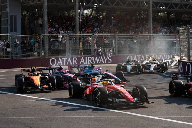 F1 - AZERBAIJAIN GRAND PRIX 2026 01 NORRIS Lando (gbr), McLaren F1 Team MCL40, action, 43 COLAPINTO Franco (arg), Alpine F1 Team A526, action, 10 GASLY Pierre (fra), Alpine F1 Team A526, action, 30 LAWSON Liam (nzl), Visa Cash App RB F1 Team VCARB03, action, 41 LINDBLAD Arvid (gbr), Visa Cash App RB F1 Team VCARB03, action crash after the restart during the 2026 Formula 1 Azerbaijan Grand Prix, 15th round of the 2026 Formula One World Championship, WM, Weltmeisterschaft from September 24 to 26, 2026 on the Baku City Circuit, in Baku, Azerbaijan - BakuAzerbaijan Copyright: xEricxAlonsox
