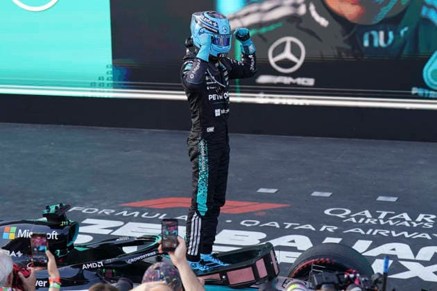FORMULA 1 AZERBAIJAN GRAND PRIX 2026 George Russell (GBR) 63 Mercedes in parc ferme after winning the race during the Formula 1 Qatar Airways Azerbaijan Grand Prix 2026, Round 15 of the 2026 Formula 1 World Championship, WM, Weltmeisterschaft from 24th - 26th September 2026 at the Baku City Circuit, Baku, Azerbaijan. Credit: Robbie Hoad Every Second Media Editorial use only. All images are copyright Every Second Media Limited. No images may be reproduced without prior permission. Copyright: xIMAGO EveryxSecondxMediax ESM-2183-0456 RobbiexHoadx xEveryxSecondxMediax