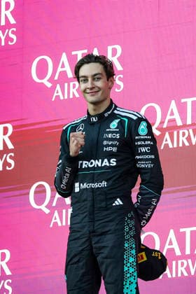F1 - AZERBAIJAIN GRAND PRIX 2026 RUSSELL George (gbr), Mercedes AMG F1 Team W17, portrait podium during the 2026 Formula 1 Azerbaijan Grand Prix, 15th round of the 2026 Formula One World Championship, WM, Weltmeisterschaft from September 24 to 26, 2026 on the Baku City Circuit, in Baku, Azerbaijan - BakuAzerbaijan  Copyright: xXavixBonillax