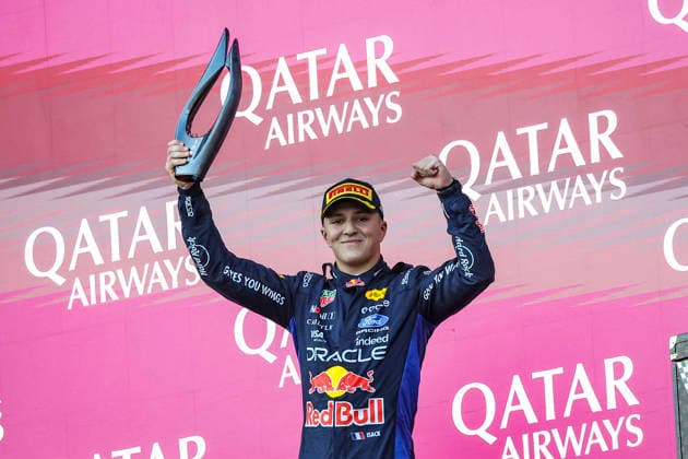 F1 - AZERBAIJAIN GRAND PRIX 2026 HADJAR Isack (fra), Red Bull Racing Ford RB22, portrait podium during the 2026 Formula 1 Azerbaijan Grand Prix, 15th round of the 2026 Formula One World Championship, WM, Weltmeisterschaft from September 24 to 26, 2026 on the Baku City Circuit, in Baku, Azerbaijan - BakuAzerbaijan  Copyright: xXavixBonillax
