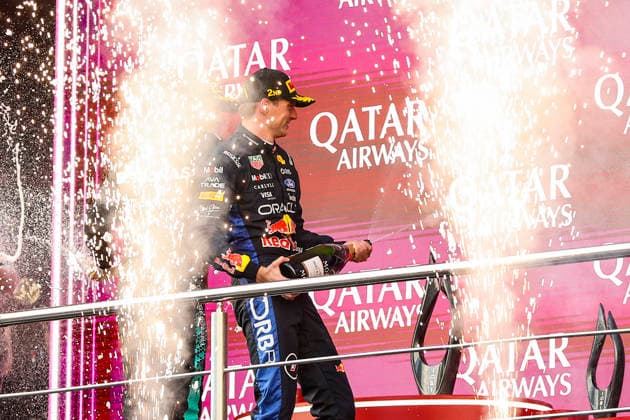 F1 - AZERBAIJAIN GRAND PRIX 2026 VERSTAPPEN Max (nld), Red Bull Racing Ford RB22, portrait podium Moet during the 2026 Formula 1 Azerbaijan Grand Prix, 15th round of the 2026 Formula One World Championship, WM, Weltmeisterschaft from September 24 to 26, 2026 on the Baku City Circuit, in Baku, Azerbaijan - BakuAzerbaijan  Copyright: xXavixBonillax