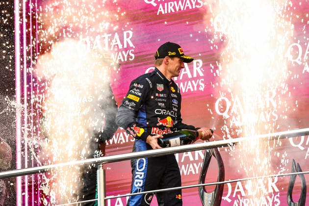 F1 - AZERBAIJAIN GRAND PRIX 2026 VERSTAPPEN Max (nld), Red Bull Racing Ford RB22, portrait podium Moet during the 2026 Formula 1 Azerbaijan Grand Prix, 15th round of the 2026 Formula One World Championship, WM, Weltmeisterschaft from September 24 to 26, 2026 on the Baku City Circuit, in Baku, Azerbaijan - BakuAzerbaijan  Copyright: xXavixBonillax
