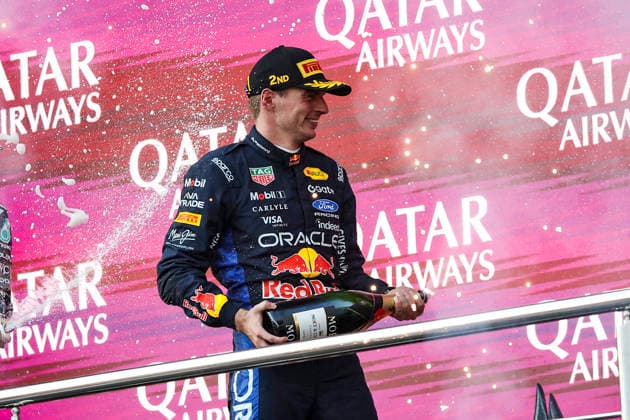 F1 - AZERBAIJAIN GRAND PRIX 2026 VERSTAPPEN Max (nld), Red Bull Racing Ford RB22, portrait podium Moet during the 2026 Formula 1 Azerbaijan Grand Prix, 15th round of the 2026 Formula One World Championship, WM, Weltmeisterschaft from September 24 to 26, 2026 on the Baku City Circuit, in Baku, Azerbaijan - BakuAzerbaijan  Copyright: xXavixBonillax