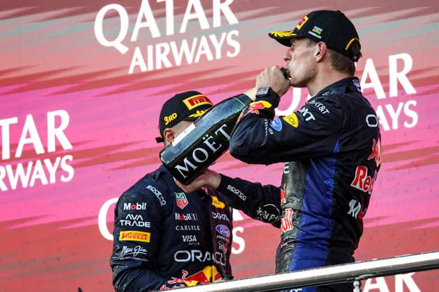F1 - AZERBAIJAIN GRAND PRIX 2026 VERSTAPPEN Max (nld), Red Bull Racing Ford RB22, portrait podium Moet during the 2026 Formula 1 Azerbaijan Grand Prix, 15th round of the 2026 Formula One World Championship, WM, Weltmeisterschaft from September 24 to 26, 2026 on the Baku City Circuit, in Baku, Azerbaijan - BakuAzerbaijan  Copyright: xXavixBonillax