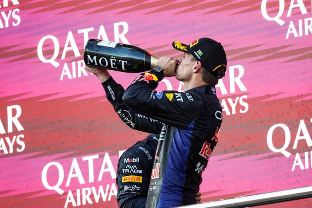 F1 - AZERBAIJAIN GRAND PRIX 2026 VERSTAPPEN Max (nld), Red Bull Racing Ford RB22, portrait podium Moet during the 2026 Formula 1 Azerbaijan Grand Prix, 15th round of the 2026 Formula One World Championship, WM, Weltmeisterschaft from September 24 to 26, 2026 on the Baku City Circuit, in Baku, Azerbaijan - BakuAzerbaijan  Copyright: xXavixBonillax