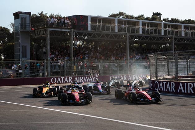 F1 - AZERBAIJAIN GRAND PRIX 2026 Restart after Safety Car, 16 LECLERC Charles (mco), Scuderia Ferrari SF-26, action and 44 HAMILTON Lewis (gbr), Scuderia Ferrari SF-26, action during the 2026 Formula 1 Azerbaijan Grand Prix, 15th round of the 2026 Formula One World Championship, WM, Weltmeisterschaft from September 24 to 26, 2026 on the Baku City Circuit, in Baku, Azerbaijan - BakuAzerbaijan Copyright: xEricxAlonsox