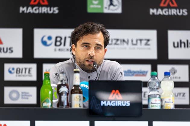 SSV Ulm 1846 Soccer vs. SV Eintracht Trier, Soccer, Regionalliga Southwest, Matchday 9, Donaustadion Ulm, September 26, 2026 – Press Conference – Cutout – Single Image – Portrait – Daniel Jungwirth, SSV Ulm 1846 Soccer, Head Coach – SSV Ulm 1846 Soccer vs. SV Eintracht Trier, soccer, Regionalliga Southwest, Matchday 9, Donaustadion Ulm, September 26, 2026; Photo by Lucca Fundel, Ulm, Donaustadion, Baden-Württemberg, Germany