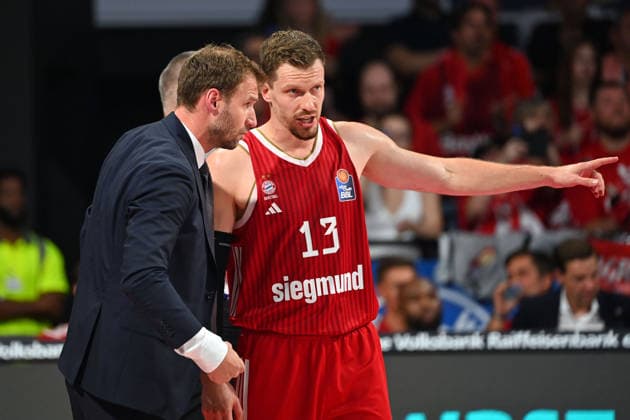 Coach Anton GAVEL (FCB) and Andreas OBST (FCB) gesturing and giving instructions during a BBL basketball game, 2026–2027 season, FC Bayern Munich vs. Alba Berlin on September 26, 2026, at BMW Park