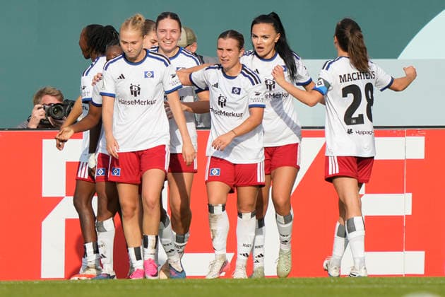 September 26, 2026, Hänsch Arena, Meppen, GER, Women’s Soccer, DFB Cup: SV Meppen vs. Hamburger SV, Hamburg 1–2 Celebration. DFL REGULATIONS PROHIBIT ANY USE OF PHOTOGRAPHS AS IMAGE SEQUENCES AND OR QUASI-VIDEO. Meppen, Lower Saxony, Hänsch Arena