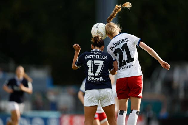 Soccer I Women s I 2026–2027 Season I DFB Cup I SV Meppen vs. Hamburger SV I September 26, 2026 Genesis Castrellon 17, SV Meppen and Jacqueline Dönges, 21, of Hamburger SV go head-to-head at the Meppen Hänsch Arena in Lower Saxony, Germany Copyright: xLobeca CedricxSiefkerx