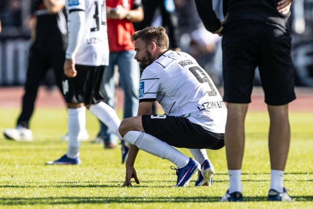 SSV Ulm 1846 Soccer vs. SV Eintracht Trier, Soccer, Regionalliga Southwest, Matchday 9, Donaustadion Ulm, September 26, 2026—Disappointment after the final whistle: Lucas Röser, SSV Ulm 1846 Soccer; September 9, SSV Ulm 1846 Soccer vs. SV Eintracht Trier, Soccer, Regionalliga Southwest, Matchday 9, Donaustadion, Ulm, September 26, 2026; Photo by Lucca Fundel; Ulm, Donaustadion, Baden-Württemberg, Germany