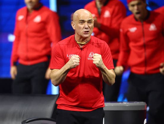 2026 Laver Cup, day two, O2 Arena, London,26 09 2026 Laver Cup Team World Captain Andre Agassi (USA) celebrates in the 2026 Laver Cup at the O2 Arena, London London O2 Arena London GBR, UK NEWSPAPERS OUT Copyright: xMarkxGreenwoodx