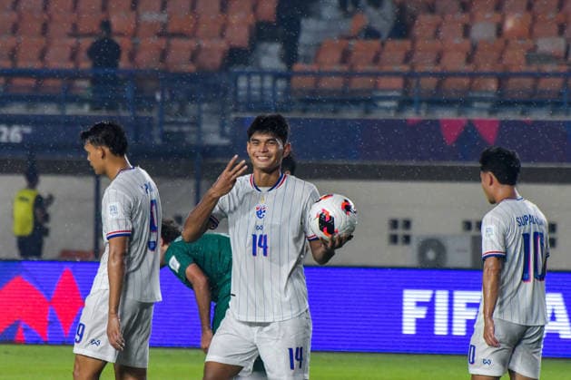 Thailand v Pakistan - FIFA ASEAN CUP 2026 Thai national team, Nationalteam player Poeiphimai Teerasak (center) celebrates after scoring a goal during a match against the Pakistani national team at the 2026 FIFA ASEAN Cup at Si Jalak Harupat Stadium in Bandung, West Java, Indonesia, on September 26, 2026. The Thai national team defeated the Pakistani national team 4-0. BANDUNG West Java Indonesia  Copyright: xKhairizalxMarisx originalFilename:maris-fifaasea260926_npFzU.jpg