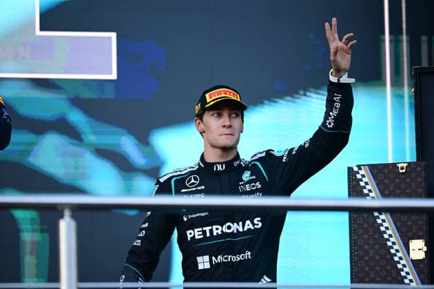 F1 Grand Prix of Azerbaijan George Russell of Mercedes-AMG Petronas celebrates his victory during the Formula 1 Azerbaijan Grand Prix at the Baku City Circuit in Baku, Azerbaijan, on September 26, 2026. Baku Caucasus Azerbaijan  Copyright: xAndreaxDiodatox originalFilename:diodato-azerbaij260926_npWIh.jpg